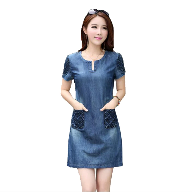 round neck denim dress