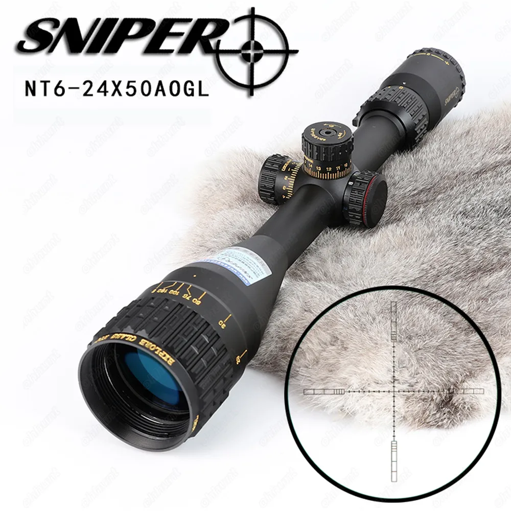 SNIPER NT 6 24X50 AOGL Hunting Riflescopes Tactical Optical Sight Full Size Glass Etched Reticle RGB