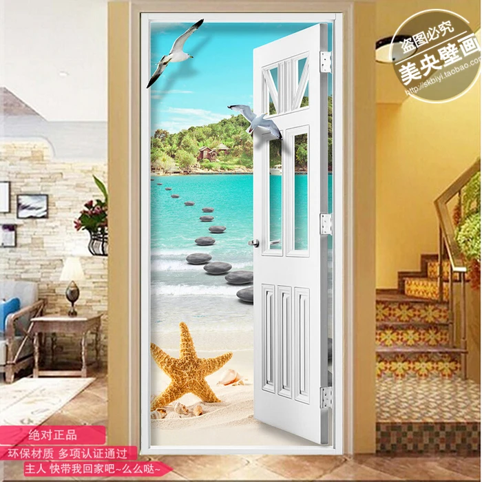 

Free shipping 3D stereoscopic TV backdrop wallpaper mural entrance corridor aisle space to expand Seaview door custom  size