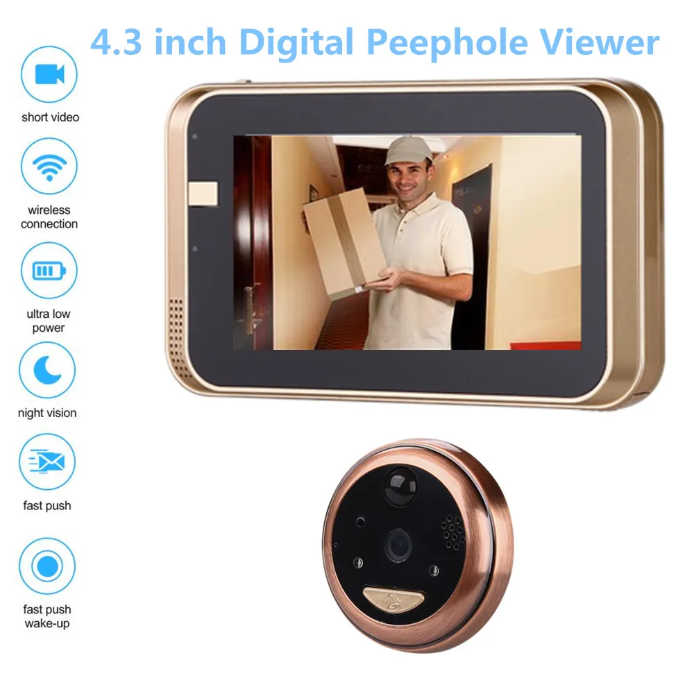 

4.3Inch Peephole WiFi HD720P Doorbell With Camera Intercom APP Remote Control For IOS Andriod PIR Motion Detect Alarm Video Eyes