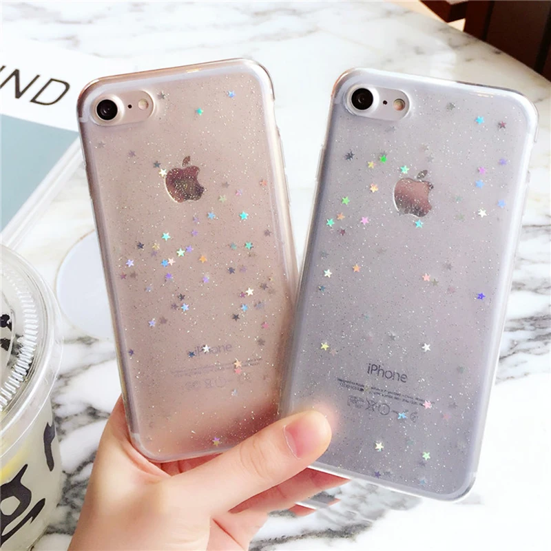 Luxury Bling Glitter Transparent Star Soft TPU Back Cover For iPhone XS Max XR X 7 8 6S Plus Case Powder Ultra Thin Phone Cases |