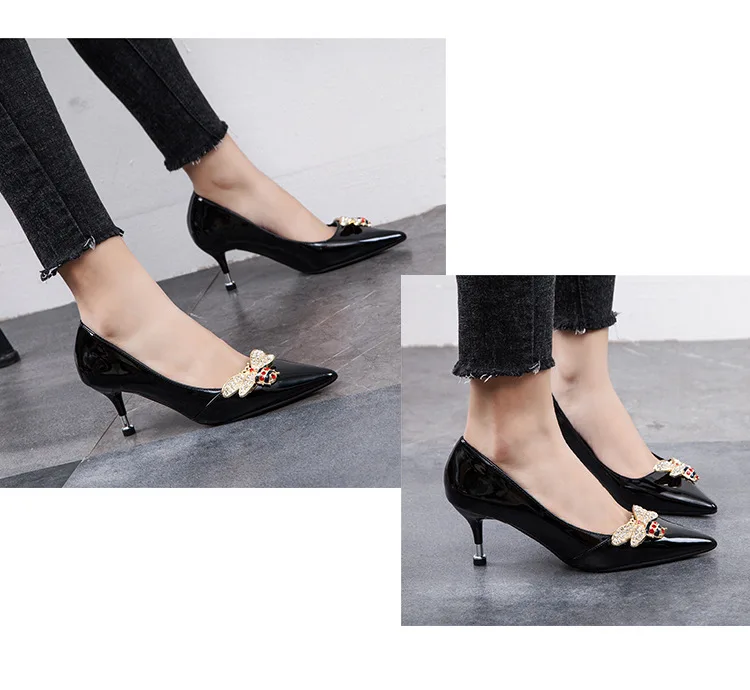 

2019 new arrival Spring Autumn fine-heeled leather high heel black color
