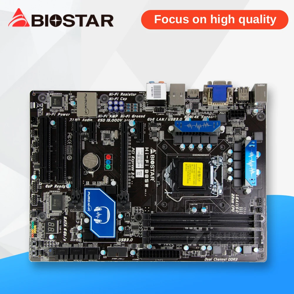 

BIOSTAR Hi-Fi B85W Desktop Motherboard B85 LGA 1150 DDR3 32G SATA3 USB3.0 ATX