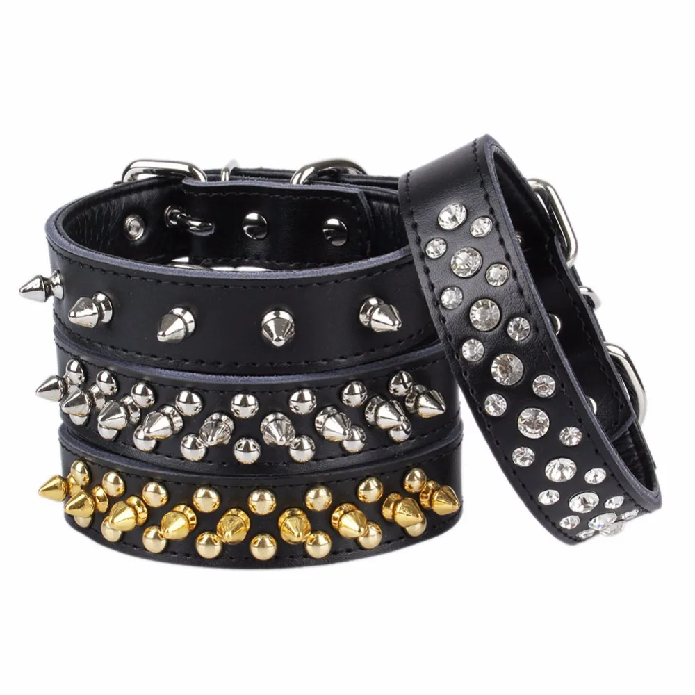 PipiFren Black Small Dogs Collars Cat Spiked Rhinestone For Puppy