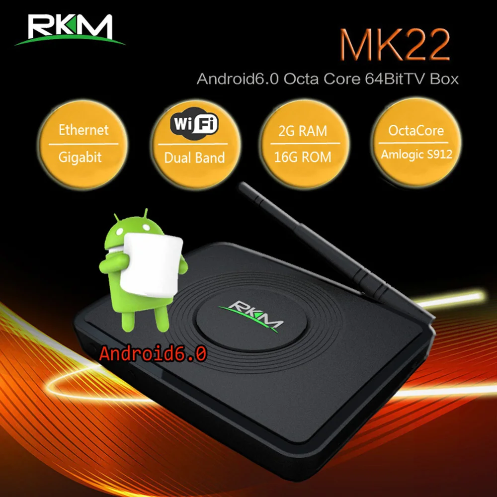 RKM MK22 Android 7,1 tv Box Amlogic S912 Восьмиядерный 64 бит 4 к 2 Гб ОЗУ 16 Гб ПЗУ двухдиапазонный Wifi Bluetooth 4,0 медиальный плеер