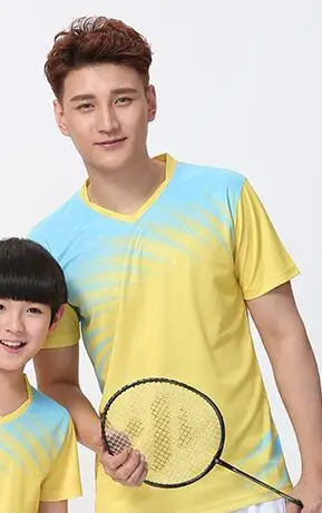 Новая мужская рубашка для бадминтона детская ТЕННИСНАЯ СПОРТИВНАЯ рубашка одежда для игры в бадминтон спортивная одежда Джерси одежда, настольный теннис игровая футболка QU76 - Цвет: men yellow shirt