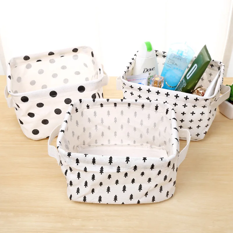 

Cotton Linen Desktop Storage Basket Portable Fabric Storage Box Cute Sundries Storage Box Space-Saving Table Storage Organizer