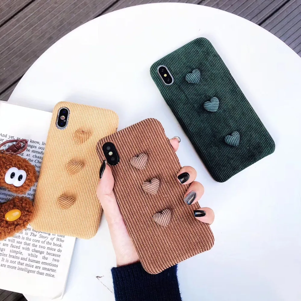 

Fashion 3D Love Heart Phone Case For iPhone X XS XR XSMAX Cartoon Cases For iPhone 7 8 6 6SPlus Soft Fluff Protection Back Cover