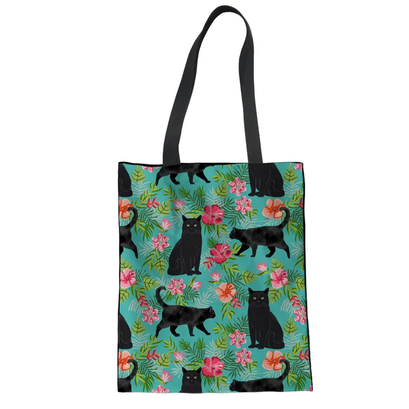THIKIN Милая складная сумка для покупок с принтом черного кота, Женская Большая вместительная Холщовая Сумка-тоут, женская сумка через плечо, сумка-шоппер, Bolsa - Цвет: ZJZ542Z22