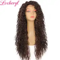 Lvcheryl Hand Tied Kinky Curly Type Soft Ombre Brown Highlight Heat Resistant Synthetic Lace Front Wigs for Women