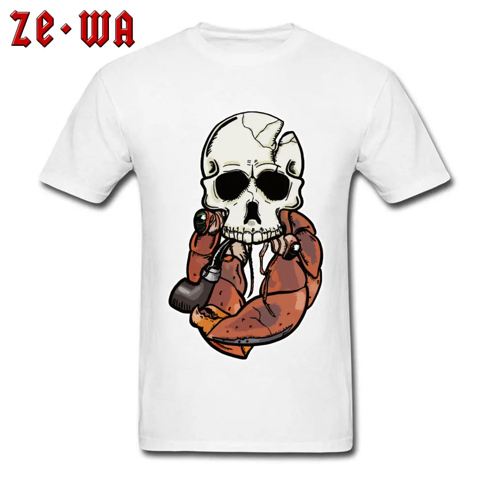 Family Men T-Shirt Pipe smoking Hermit Skull Tops Shirts Cotton Fabric Round Collar Short Sleeve Sweatshirts Classic Pipe smoking Hermit Skull white