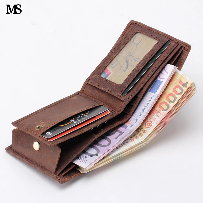 

MS Men's Vintage Leather Credit Card ID Cash Coin Holder Organizer Wallet Trifold Short Purse Zipper With Coin Wallets Q353