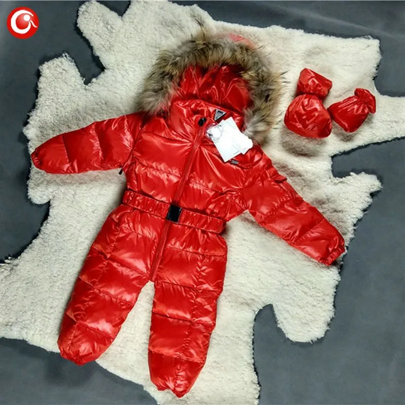 6M-4T Baby Girls White Duck Winter Down Coat +Down Gloves Clothes Kid Boys Ski Snow Thick Hooded Warm Jacket Clothing Snowsuit (3)