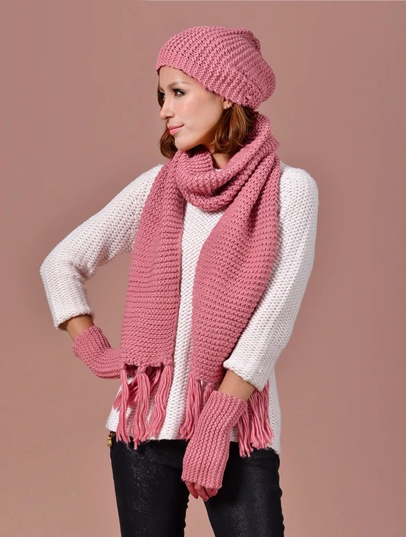 Новые зимние женские теплые шарфы, шерстяные вязаные шапки, перчатки, женские шляпы, 3 штуки, шапка+ шарф+ перчатки/комплект