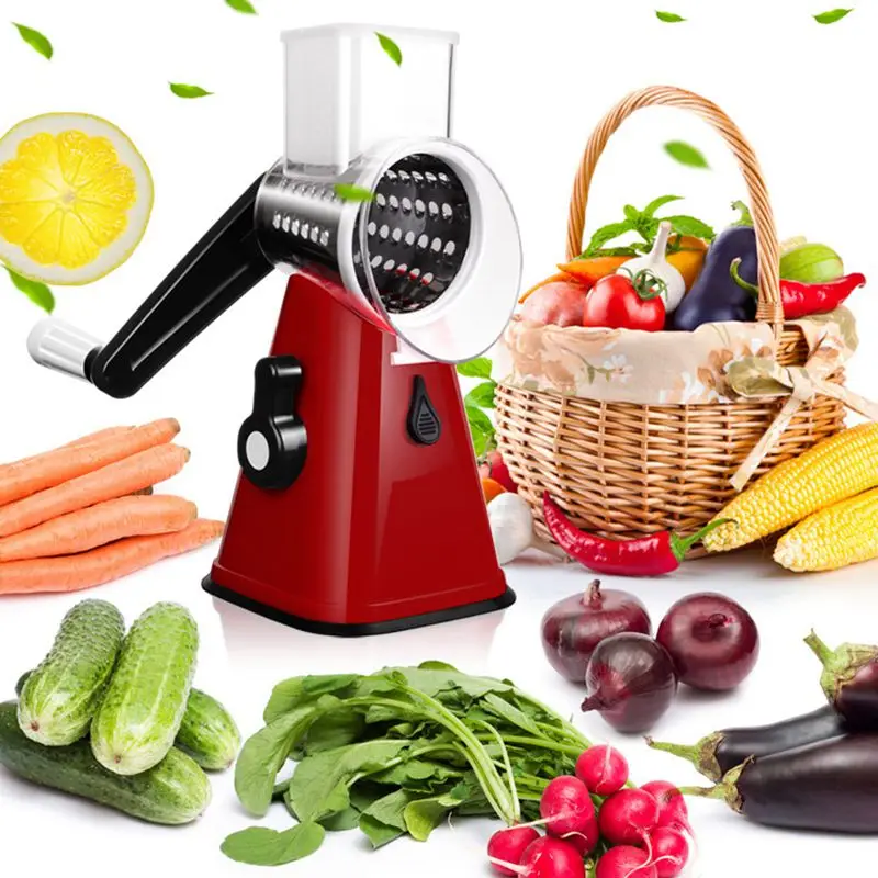 

Multi-function Food Slicer, Manual Hand Speedy Safe Vegetables Chopper Cutter，with 3 Cylindrical Stainless Steel Blades for Gr