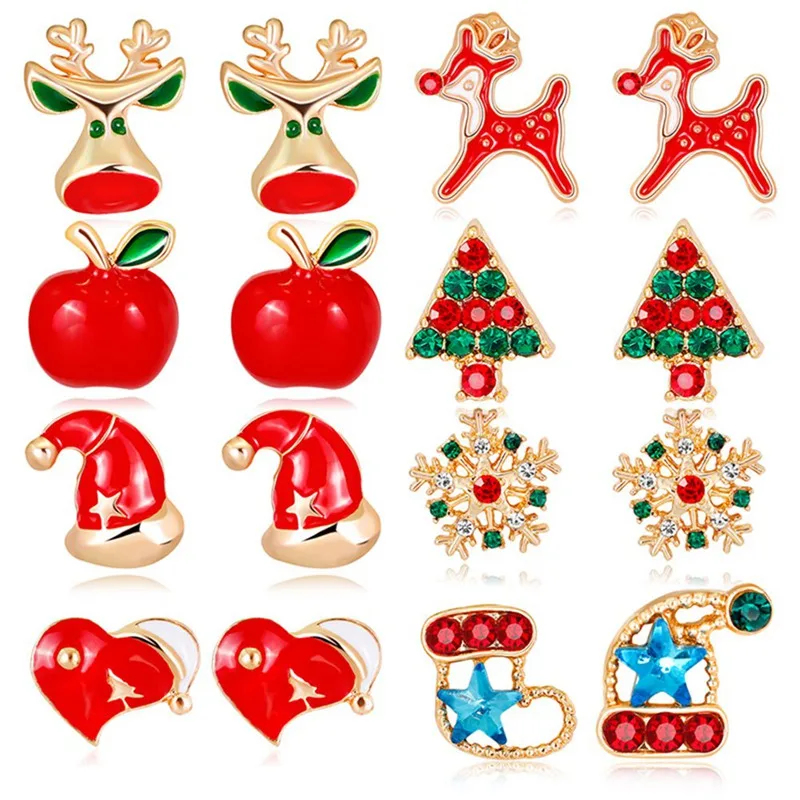 

Boutique New Fashion Women Crystal Elk Santa Claus Lovely Tree Bell Christmas Jewelry Christmas Earring For Women Gifts