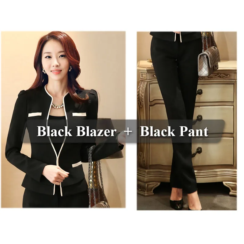 Lenshin, комплект из 2 предметов, брючный костюм, деловой костюм для леди, Офисная форма, дизайнерские женские деловые костюмы, элегантная рабочая одежда, куртка с брюками - Цвет: Black pant suits