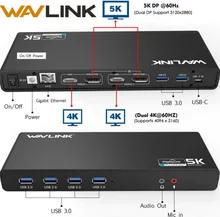 Wavlink Universal USB 3.0 Docking Station USB-C Dual 4K Ultra Dock DP Gen1 Type-C Gigabit Ethernet Extend and Mirror Video Mode