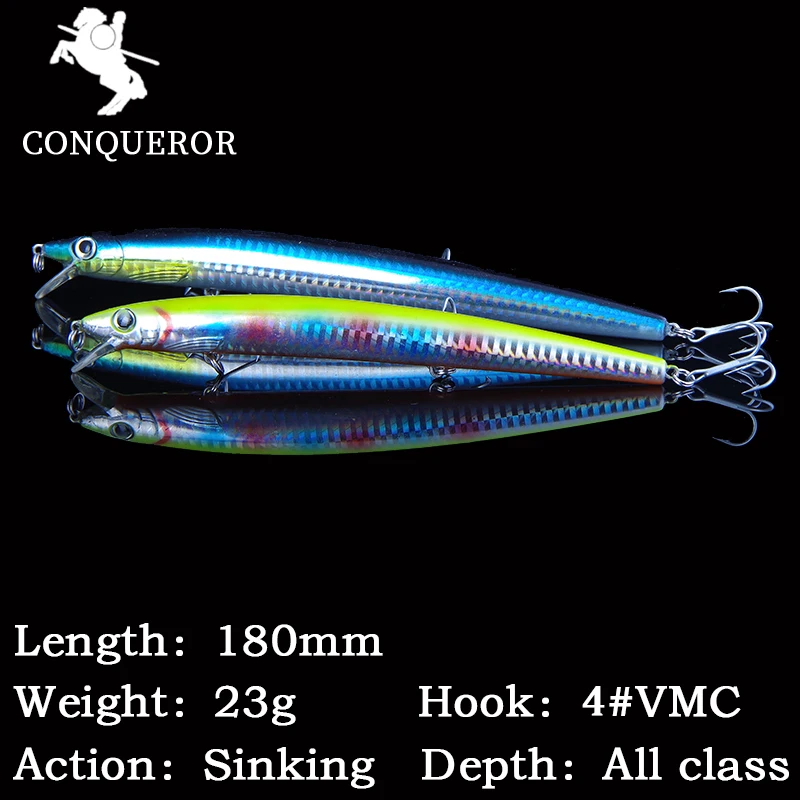 

Conqueror BIGBAIT Saltwater Lure Seashot Minnow Pike Seabass Lure 180mm/26g long-cast mechanism Dural Weight vmc treble hook