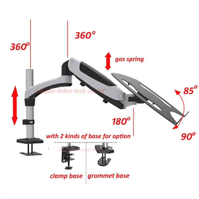 Наклон полный движения алюминиевый воздушный пресс газовая пружина двойной кронштейн ЖК-дисплей настольный Поворотный монитор настольная подставка зажим с кронштейном для ноутбука