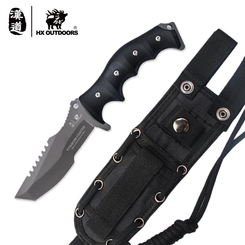 

HX outdoor tactical knife surface plated titanium fixed black 440c Knife pocket camping hand tools survival multi hunting knives