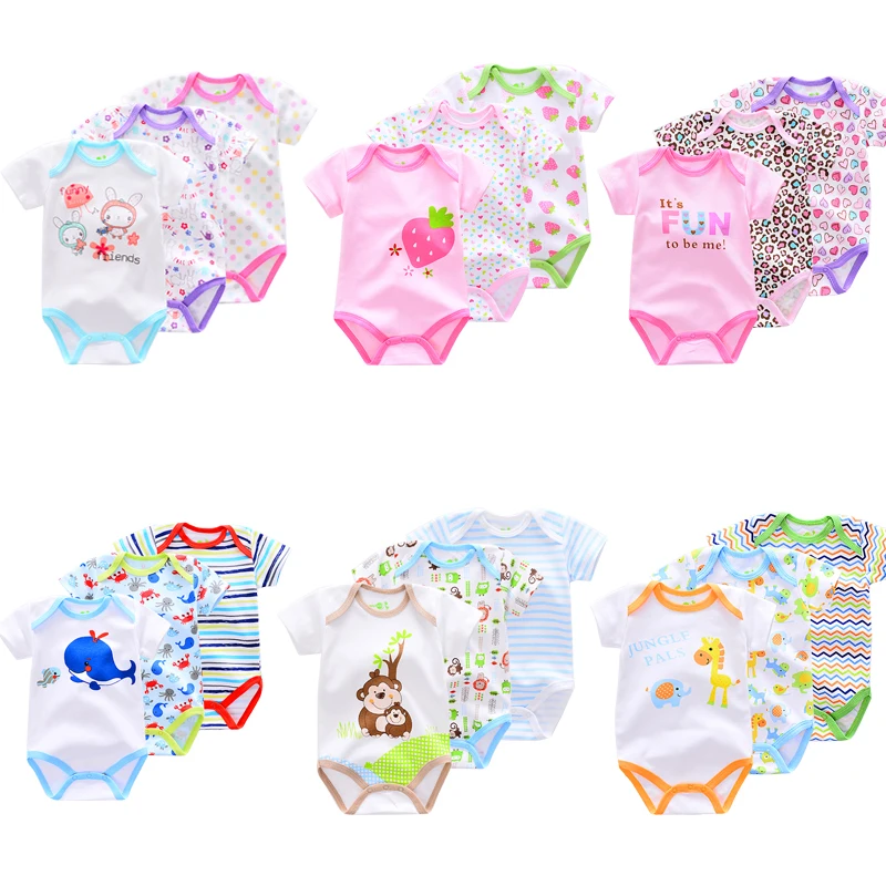 animal Summer Baby Bodysuits Short Sleeve baby Newborn cotton infant Baby girls boys Jumpsuit Newborn Clothes 6pcs/lot