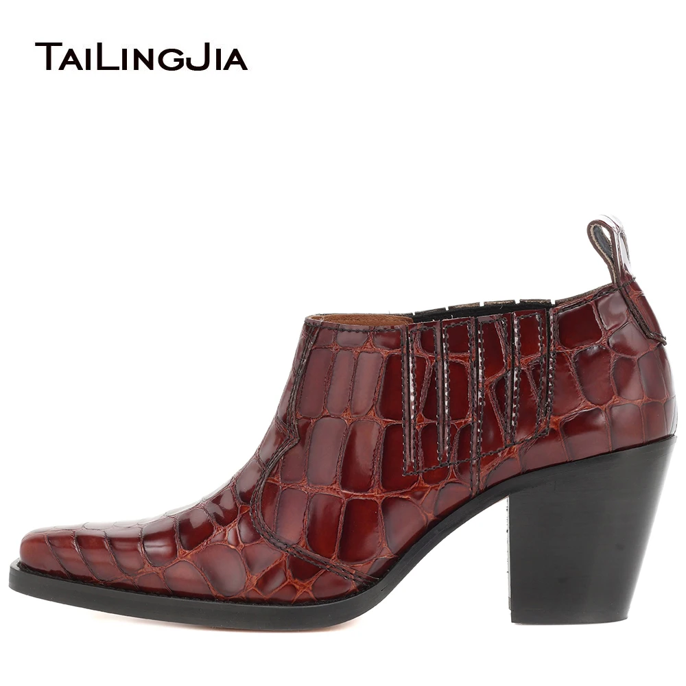 red crocodile ankle boots