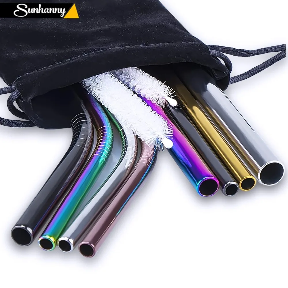 2/4/8Pcs Colorful Reusable Drinking Straw High Quality 304 Stainless Steel Metal Straw with Cleaner Brush For Mugs 20/30oz