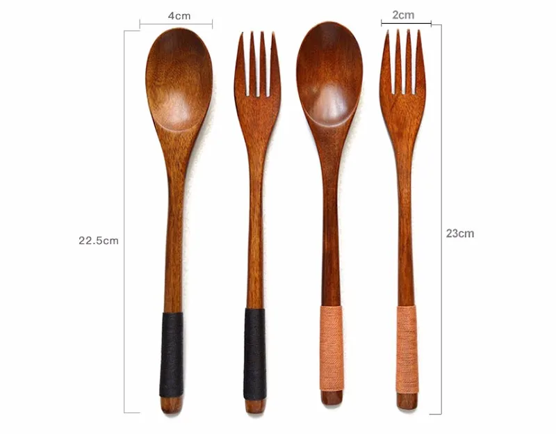Japanese Style Dinnerware Set With Scoop Fork Portable Cutlery Set For Kids School Picnic Kitchen Wooden Tableware Utensil Set (14)