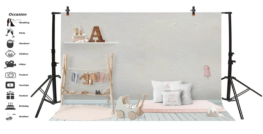 Laeacco Baby Room Shelf Pillow Carpet Coat Carriage Photography Background Customized Photographic Backdrops For Photo Studio