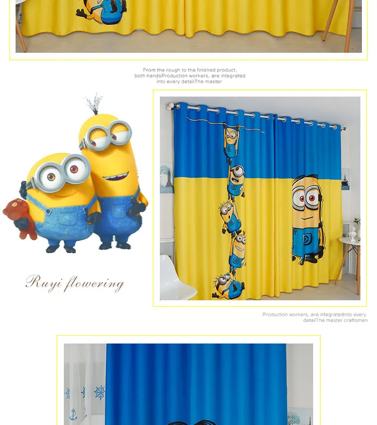 На заказ, 2х оконная драпировка, занавеска для детской комнаты, занавеска для окна, тюль, 200x260 см, мультяшный Миньон, синий, желтый