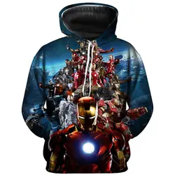 2019 Новые Мстители Железный человек 3D принт Для мужчин с капюшоном свитер с капюшоном пуловер Харадзюку хип-хоп
