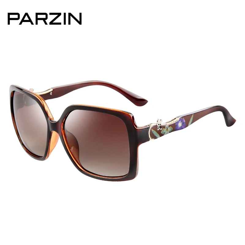 PARZIN Luxury Elegant Printing Frame Sunglasses For Women Square Big Frame Polarized Pattern Sun Glasses For Driver - Цвет линз: Coffee frame