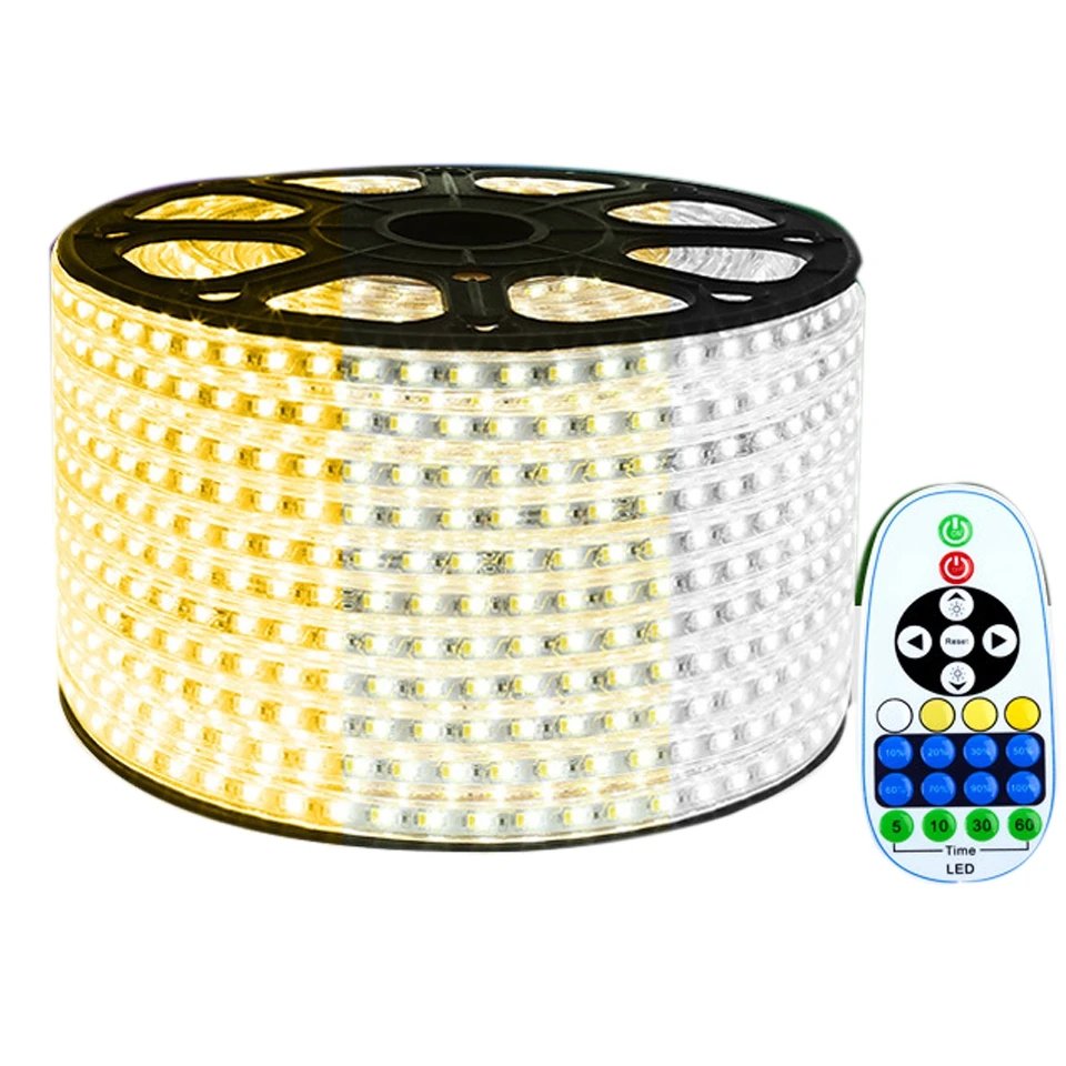 buy 15 50M 5730 LED Strip Light CW+WW 220V IP67 Waterproof LED Tape Dual Color Changeable Dimmable LED Strip for Home Decor