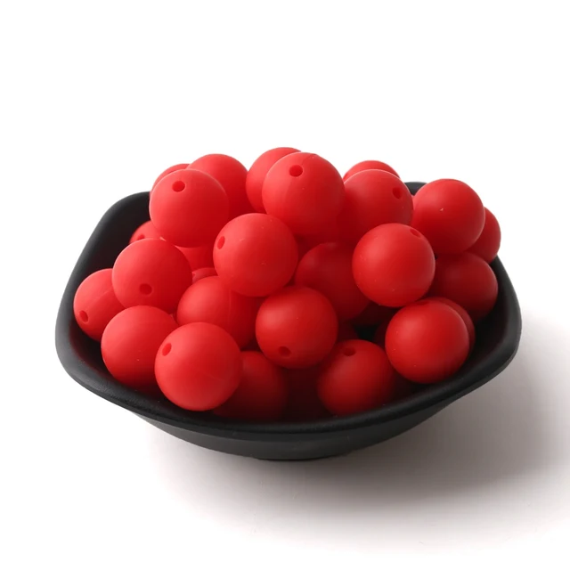 60pcs 12mm Baby Teether Silicone Beads Diy Pacifier Chain Bracelet Bpa Free Chewable Round Silicone Bead Accessories For Newborn Red