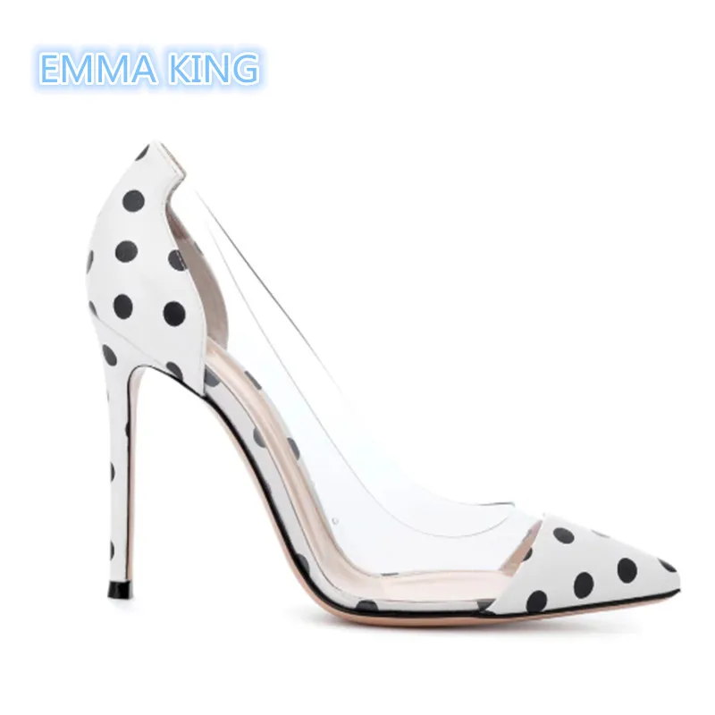 

Polka Dot Designer Women PVC Transparent Pumps High Heels Pointed Toe Fashion Ladies Shoes Shallow Stilettos Sexy Gladiator Pump