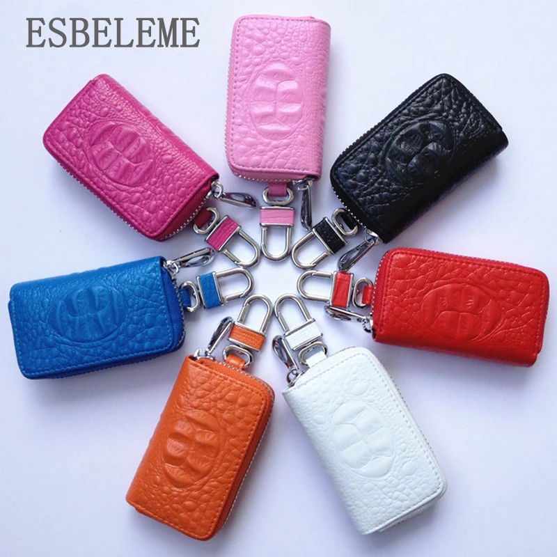 

2019 high quality men PU leather alligator car key wallet for women black white female zipper car key cases for ladies YG030