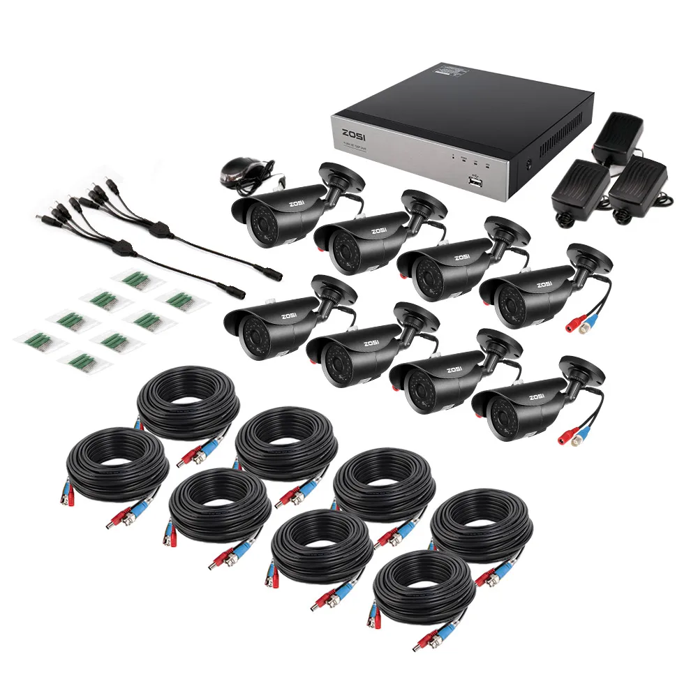 Камера видеонаблюдения ZOSI 8 каналов 1080 пикселей DVR 2 мп 8*1080 функция ночного