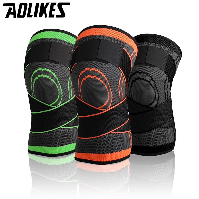Aolikes 3D نسج الضغط دعامة الركبة كرة السلة تنس المشي لمسافات طويلة ركوب الدراجات الركبة دعم واقية المهنية الرياضة الركبة الوسادة