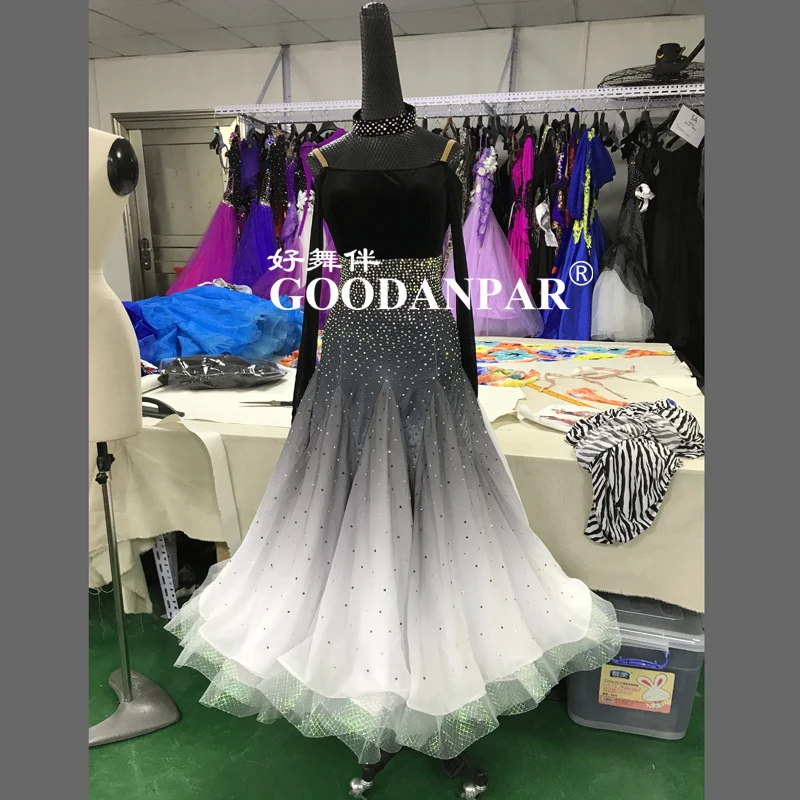 ballroom dance dress ballroom dance competition dresses gray gradient Modern Waltz Tango Dance Dress ostrich feather dress