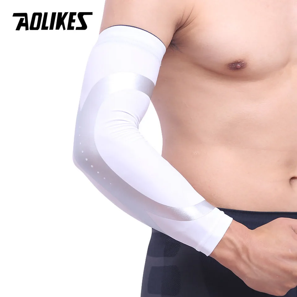 AOLIKES/1 шт., спортивные гетры с длинными рукавами для баскетбола, стрельбы, налокотники, протектор, растягивающийся, мягкий, поддерживающий защитный коврик - Цвет: White