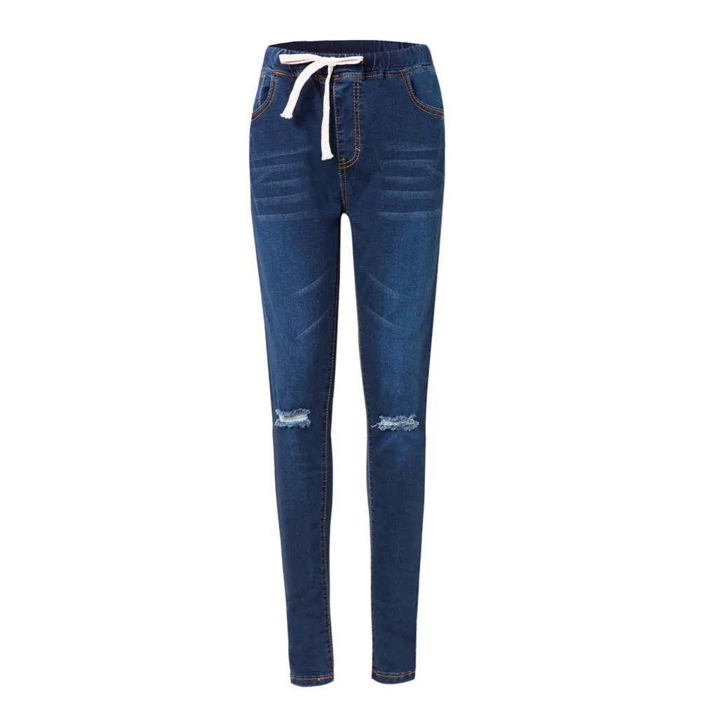 2XL рваные узкие джинсы-карандаш сексуальные эластичные женские штаны карандаш со средней посадкой осенние модные женские эластичные