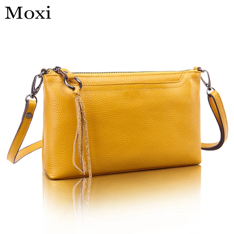 Moxi Women Messenger Bag Genuine Leather Female Daily Shoulder Bag Candy Color Ladies Crossbody