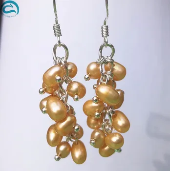 

Wedding Earrings Perfect 100% Real Pearl 925 Sterling Silver Dangle Earrings,Cluster Party Natural Freshwater Pearl Jewelry