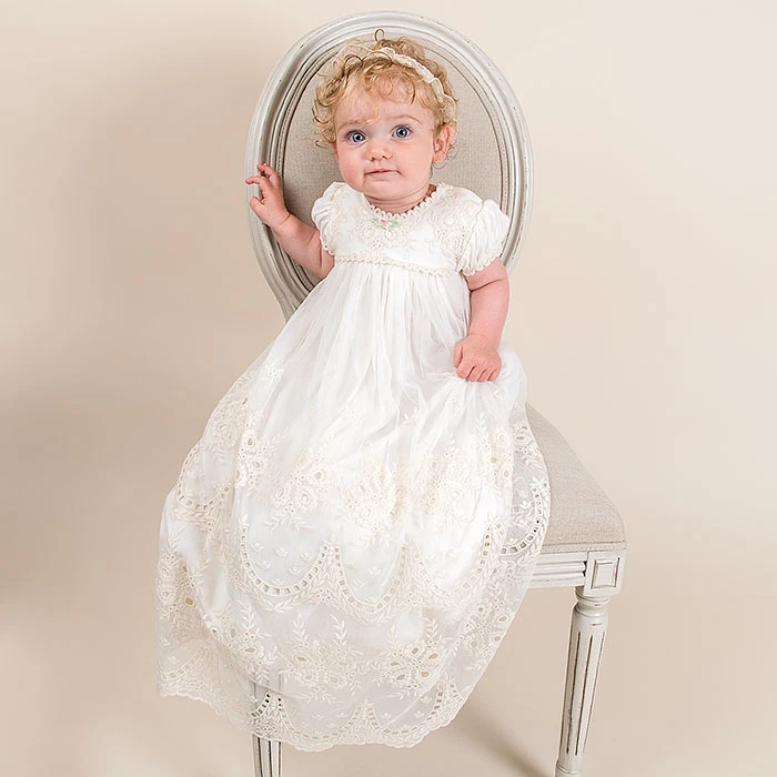 With Headband Baby Girl Dress European Puff Sleeves Floor Length Short Sleeve O-neck Appliques A-Line Formal Baby Birthday Dress With Headband Baby Girl Dress European Puff Sleeves Floor Length Short Sleeve O-neck Appliques A-Line Formal Baby Birthday Dress