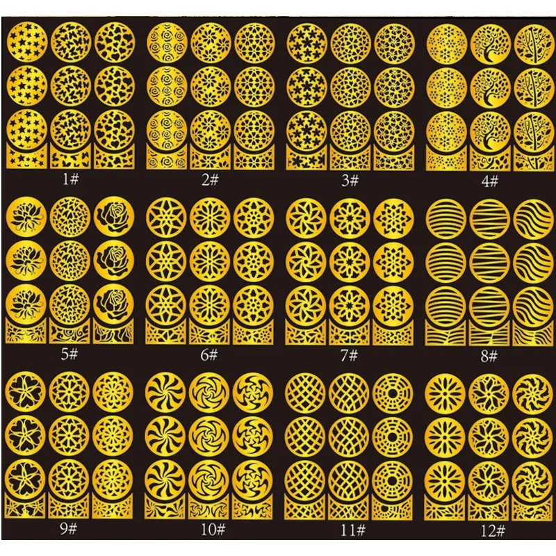 24 шт./компл. многоразовые нейл-арта Трафареты золото с отверстиями на верхнем слое и с цветами в полоску, трикотажное переплетение, сделай сам, наклейка для чернил УФ-гель для ногтей шаблон украшения