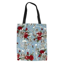 Бесшумные Дизайнерские Большие емкости Женские сумки для покупок с принтом черепа женская Экологически чистая сумка женская многоразовая тканевая сумка Повседневная сумочка