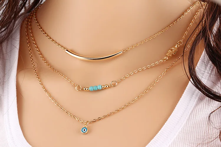 

2018 BOHO Choker Gold Chain Necklace for Women Multi Layer Crystal Chocker Imitation Pearl Necklace Collier Bohemian Jewellery