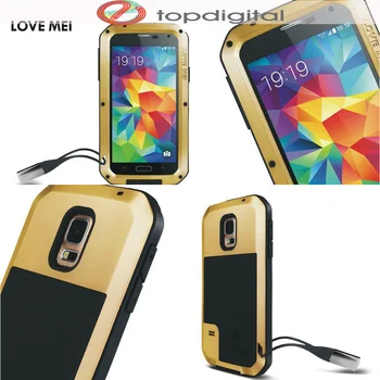 

LOVE MEI Shockproof Case for Samsung Galaxy S5 G900 Waterproof Aluminum Metal Cover Touch ID Tempered Glass Screen Protector