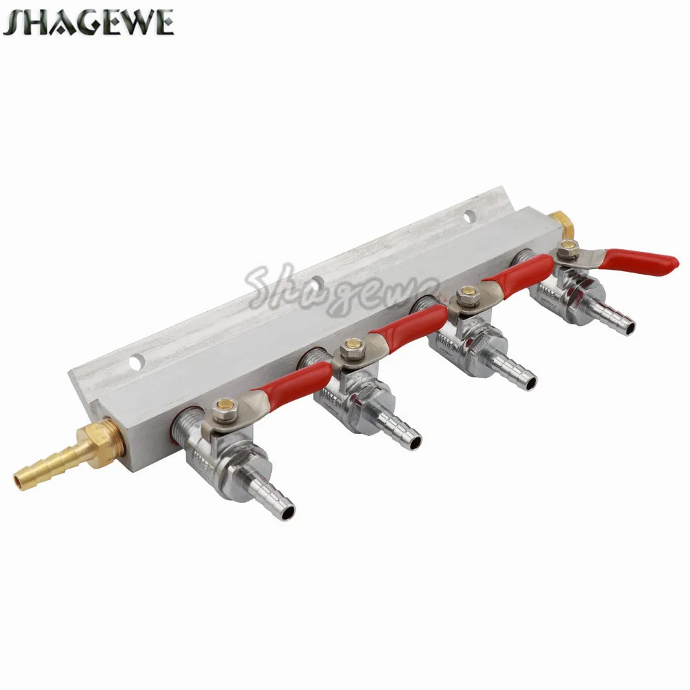 

4 Way CO2 Gas Distribution Block Manifold Splitter with 1/4" Barbs Air Valve Fitting Homebrew Keg Draft Beer Kegerator